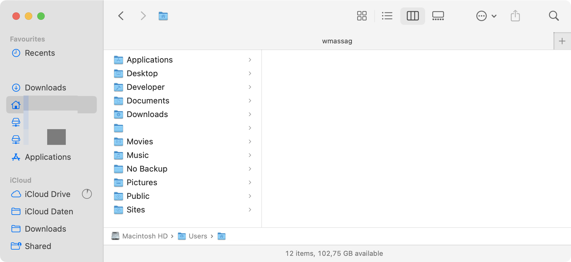Screenshot of the Home-directory shown in Finder.